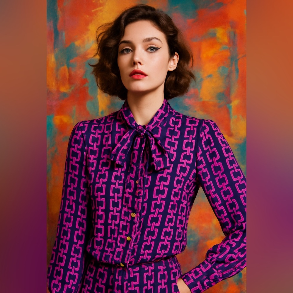 Silk Milly Black and Pink Geometric Blouse